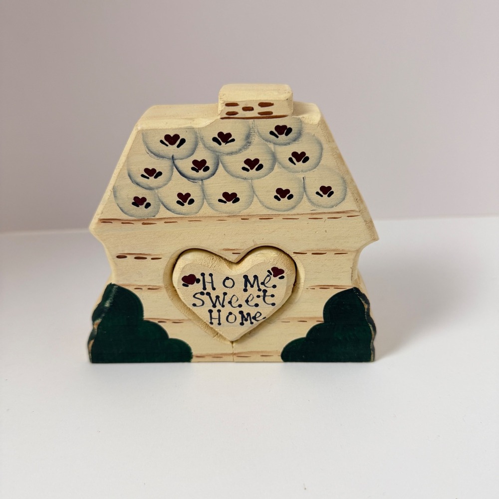 Vintage‎ Home Sweet Home Wooden House Shelf Sitter Folk Art Country Decor
